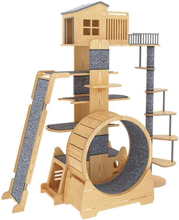 Large Cat Climbing Frame Solid Wood Nest Tongtian Pillar Cat Tree, Multi-Colored