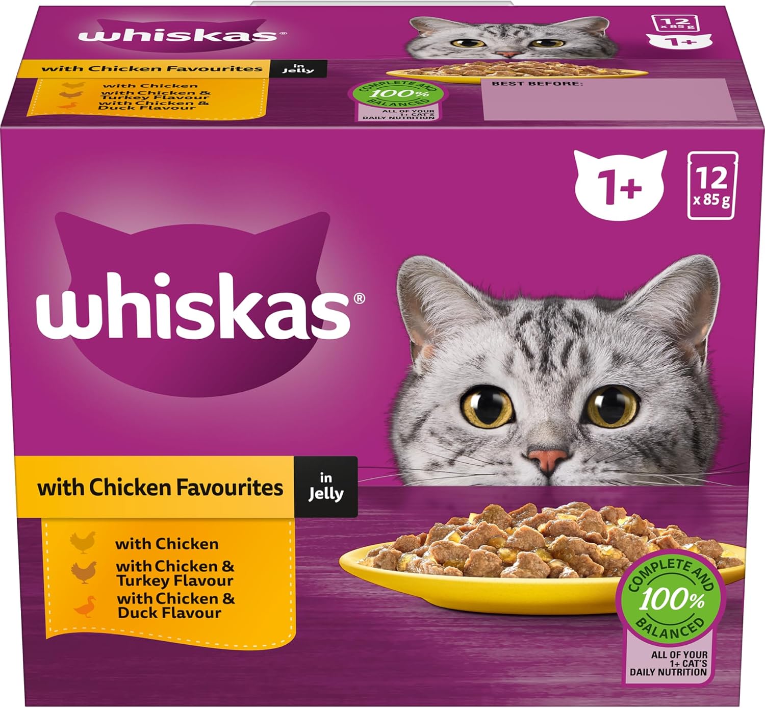 WHISKAS 1+ Years Wet Cat Food with Chicken Favourites in Jelly