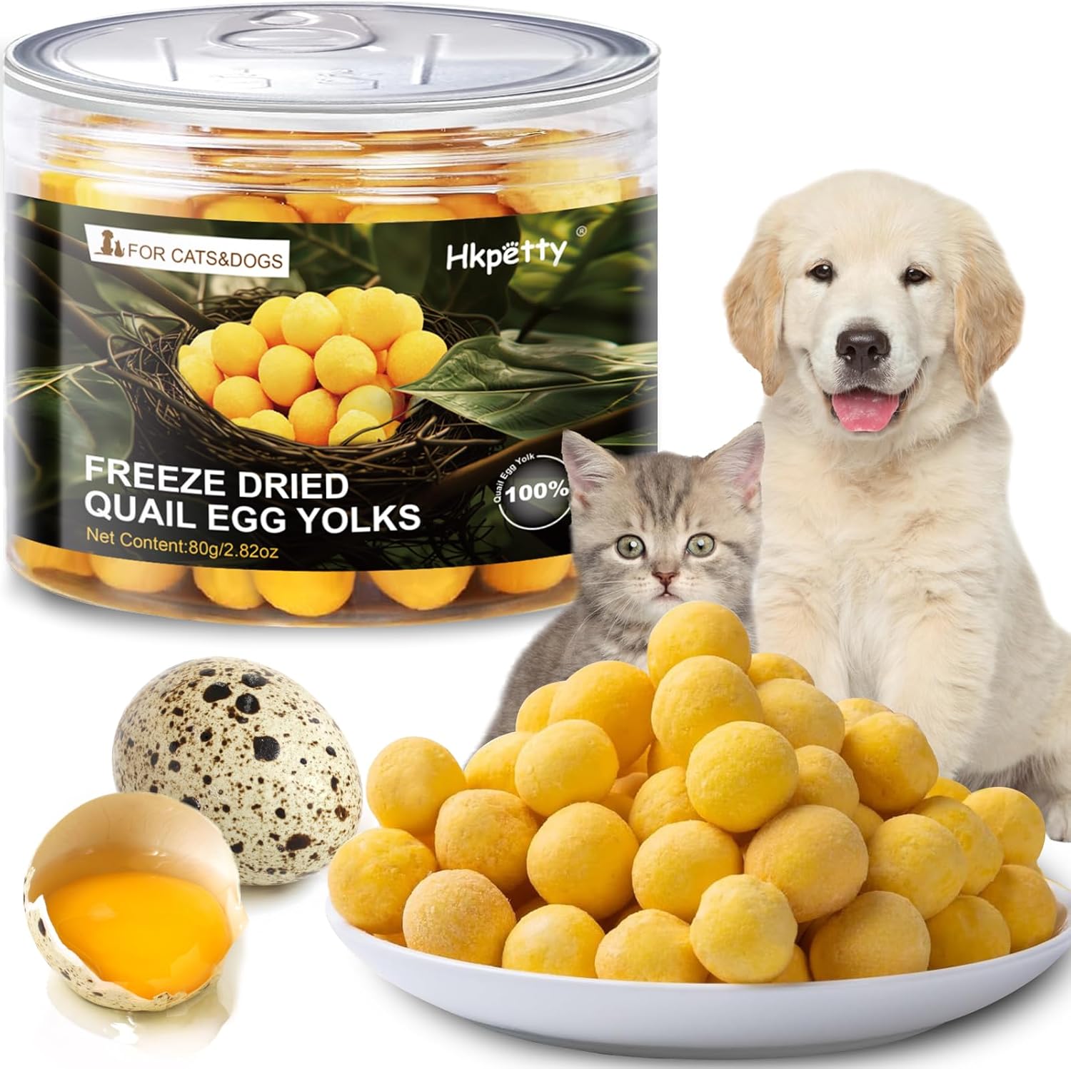 Hkpetty Freeze Dried Cat and Dog Treats Quail Egg Yolk